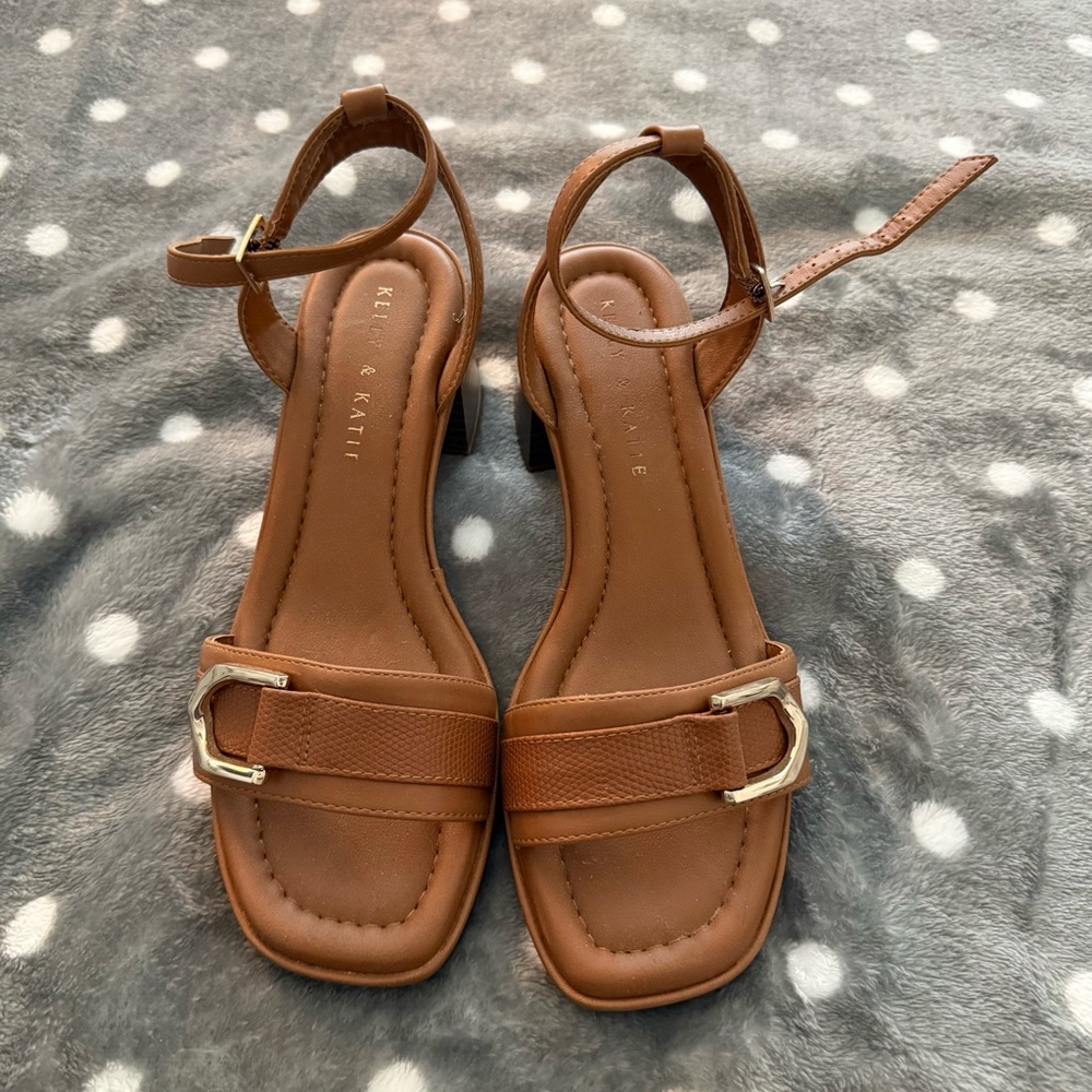 Kelly & Katie Brown Ankle-Strap Block Heel Sandals